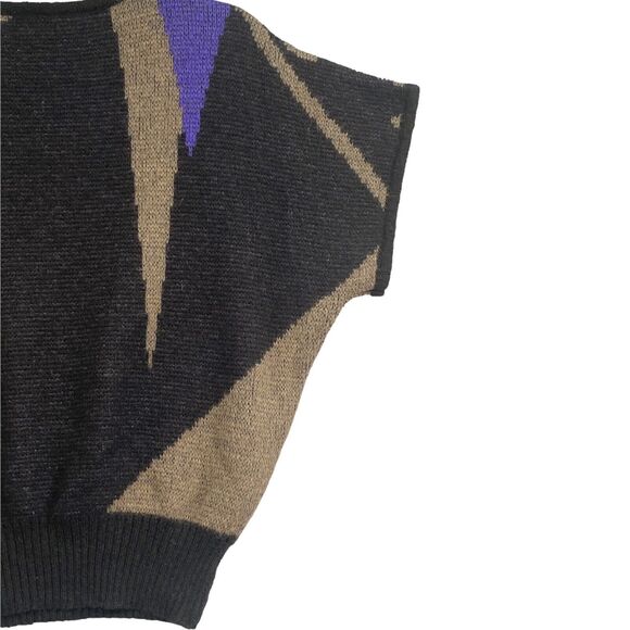 VTG 80s Mohair Wool Sweater Sm Abstract Short Slv Dolman Purple Black Italy Fuzz - Picture 6 of 12